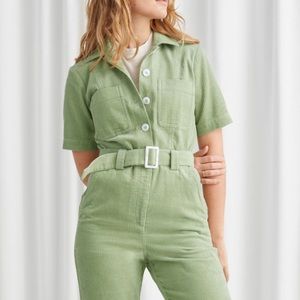 & Other Stories - Light Green Corduroy Jumpsuit Belted - Size 0
